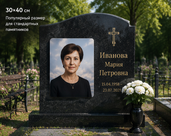 30 на 40 см на классическом памятнике в солнечный день
