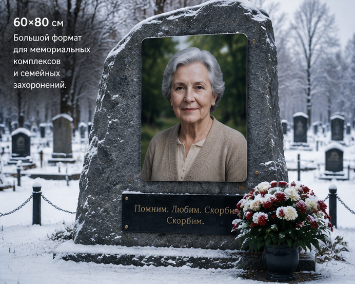 60 на 80 см на семейном мемориальном комплексе зимой